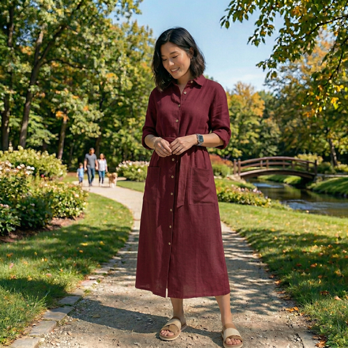 The Forest Green Organic Linen Shirt Dress
