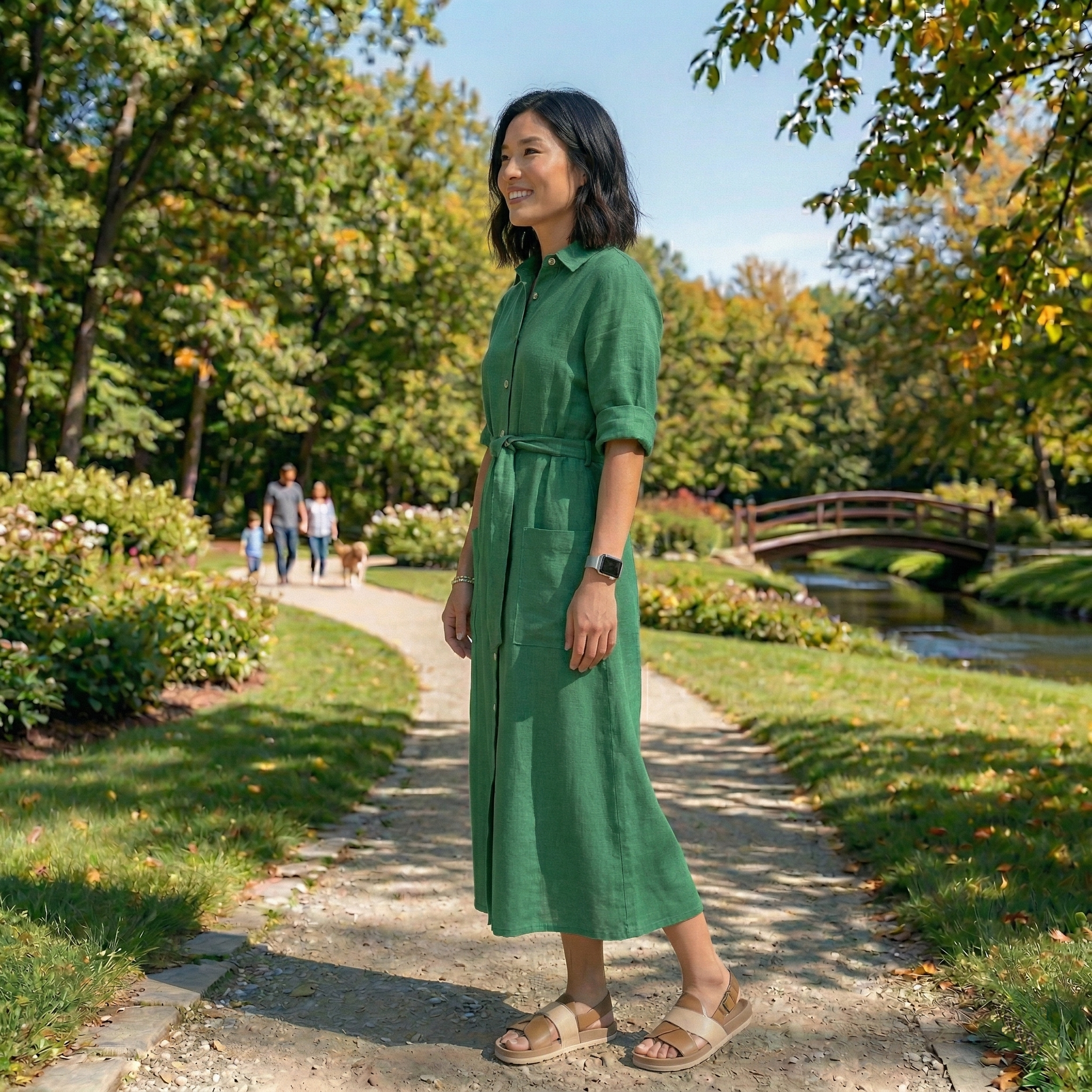 The Forest Green Organic Linen Shirt Dress