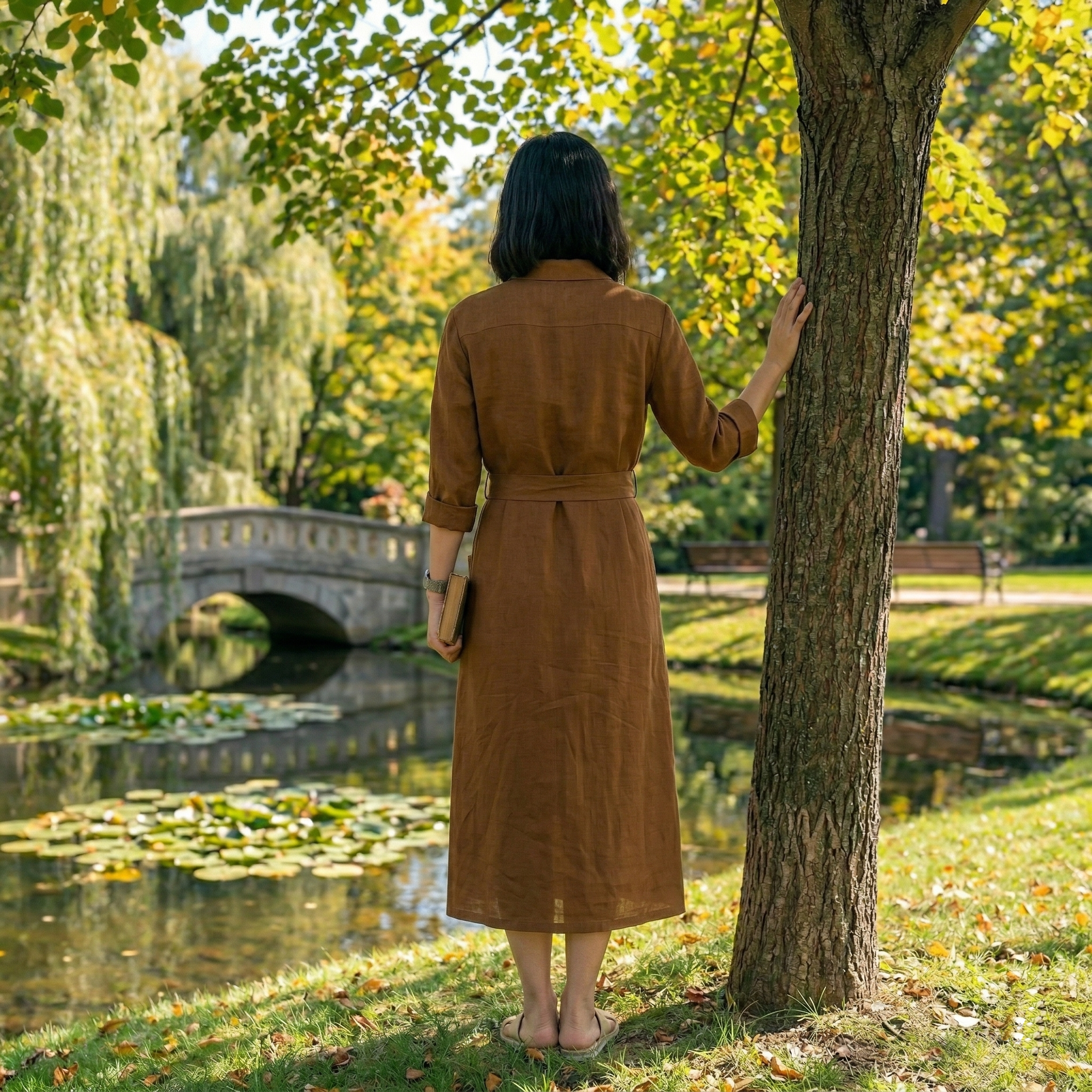 The Forest Green Organic Linen Shirt Dress