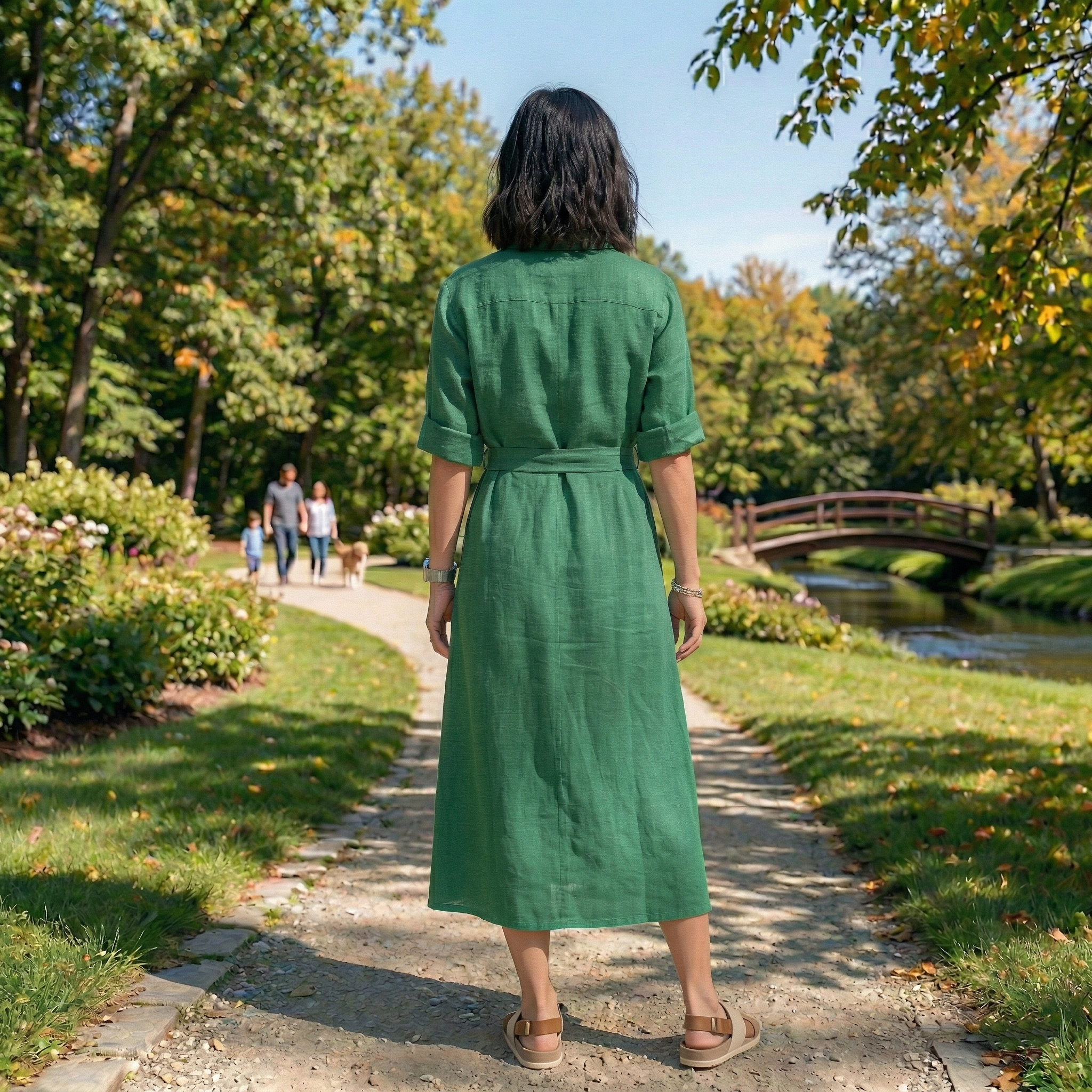 The Forest Green Organic Linen Shirt Dress